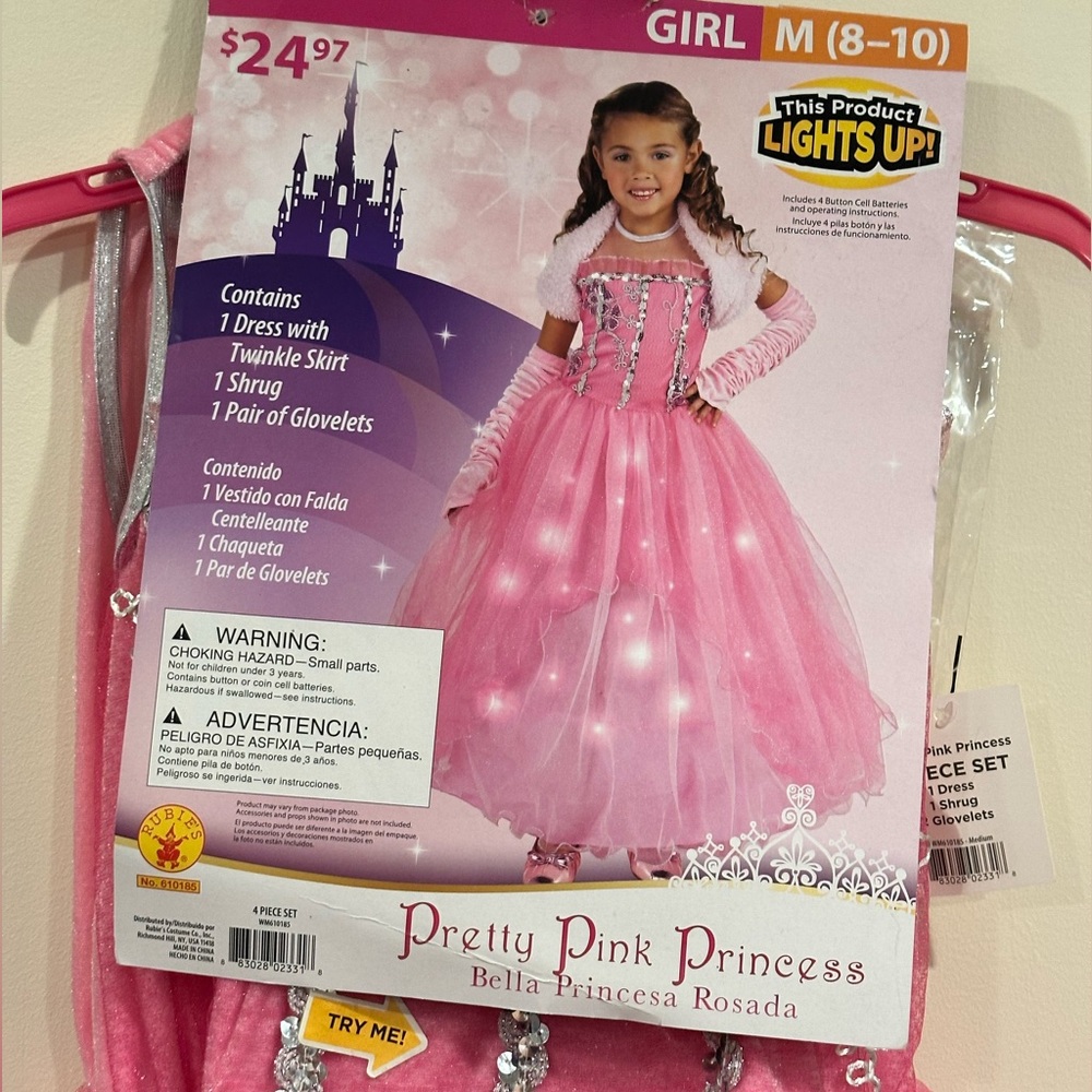 RUBIES Pretty Pink Set Princess Bella Princesa Rosada Lights Up Sz M 8-10 - Picture 10 of 13